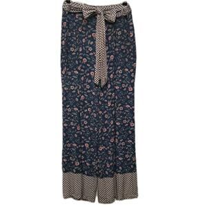 Matilda Jane Wide Leg Pants Womens Large Navy Blue Floral High Rise Pull On Boho